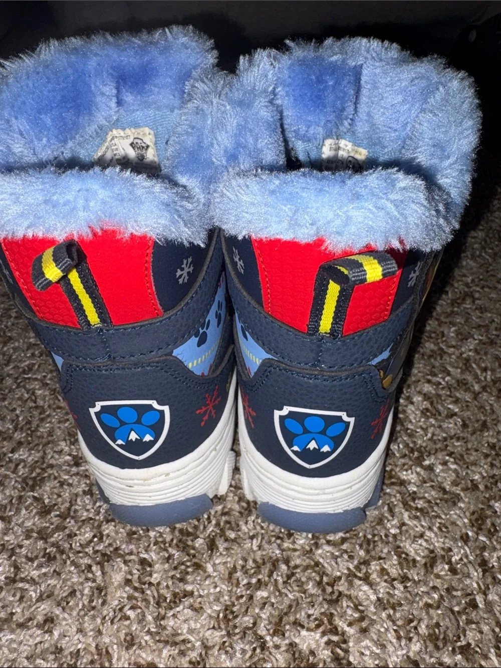 Kids Navy Blue Paw-Print Winter Boots.